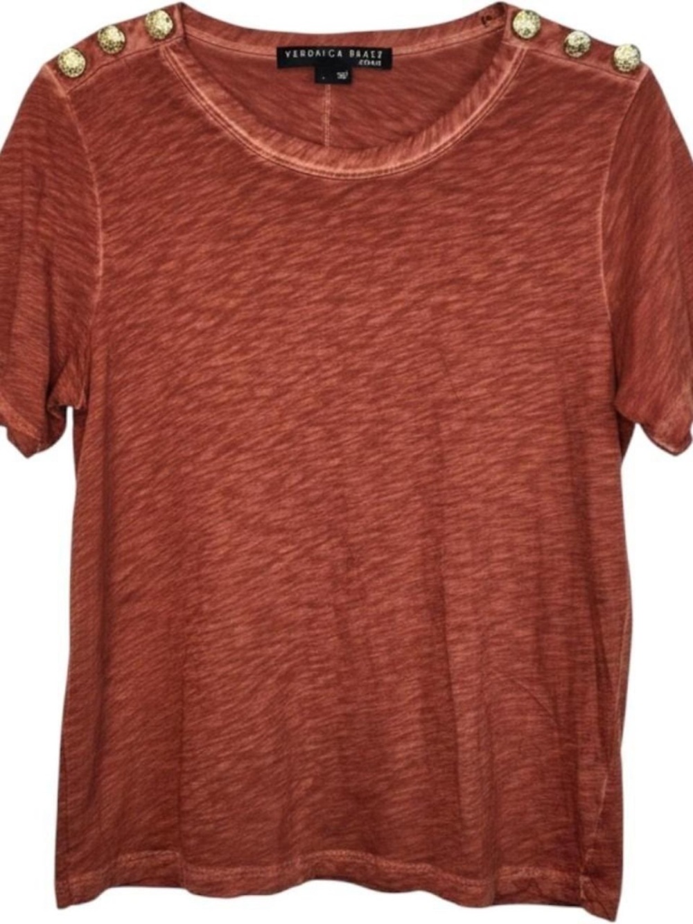 Rust Color Veronica Beard Pima Cotton Dressy T shirt with Gold Buttons